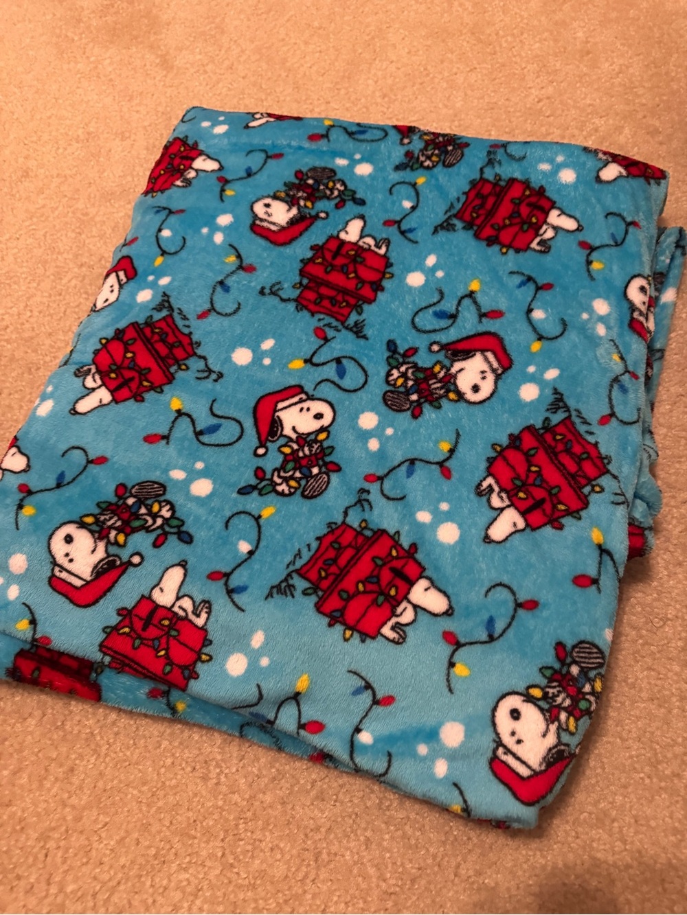 Peanuts Snoopy Christmas Fleece Blanket Blue Holiday 2m x 1.8m